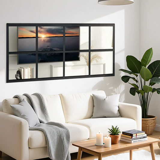 JHK Window Pane Wall Mirror Standing Hanging Full Body Wall Mirror Black Framed Mirrors for Wall Decor Living Room Metal Framed Big Square Mirror for Bathroom