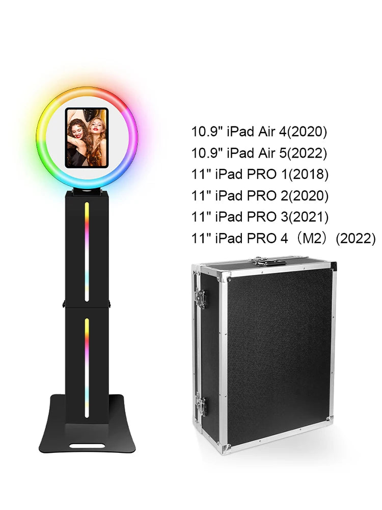 iPad Photo Booth Kit with Flight Case 10.5 11 12.9 13 inch iPad Pro Photobooth Black Selfie Kiosk Wedding Party
