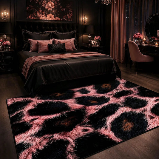 Pink Leopard Print Carpet, Wild and Elegant, with Non-Slip Cotton Backing.