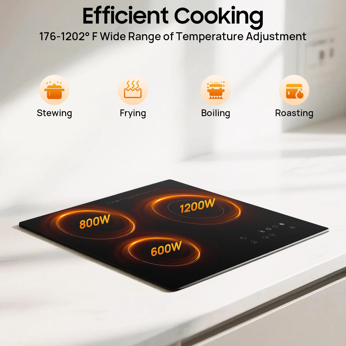 2600W Electric Ceramic Cooktop, Portable 3 Burners Built-in Cooktop, Sensor Touch Control Countertop, Electric Hot Plate with Kid Safety Lock and Timer (no plug)