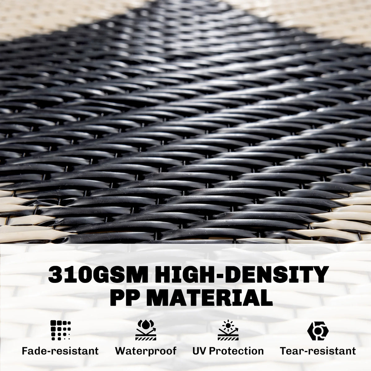 9' x 12' Reversible Outdoor Rug, Plastic Straw Mat for RV, Camper, Picnic, Black