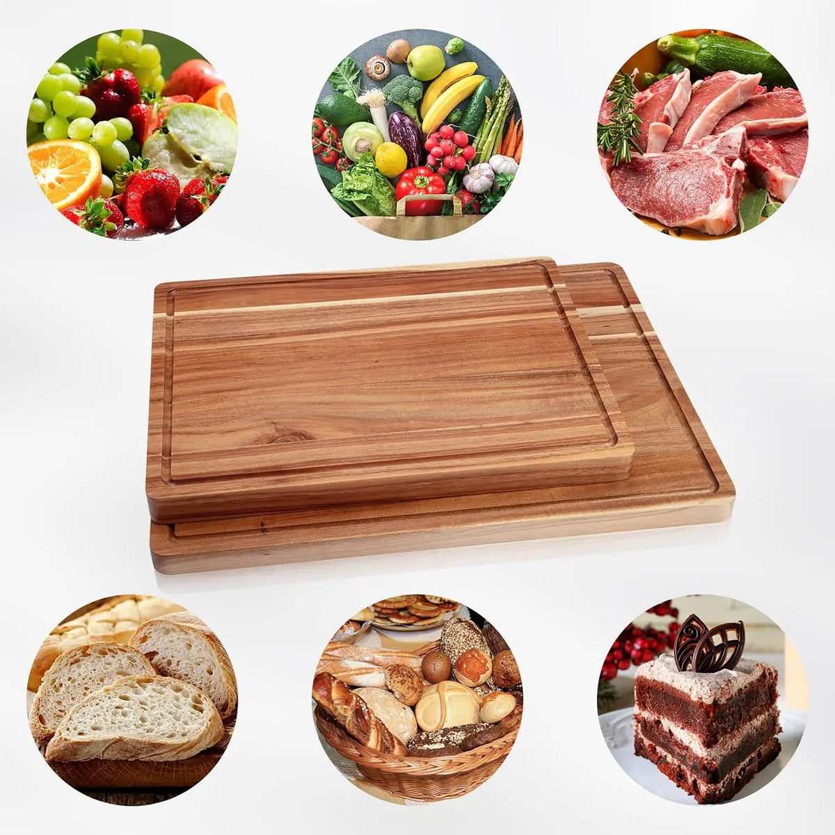 Acacia Wood Cutting Board, Chopping Board with Juice Groove Thick Solid Wood | Professional Butcher Block | Deep Juice Groove | Heavy Duty Construction