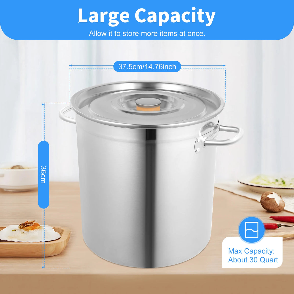 35/50/70L Soup Pot with Cover&Handles, Multi-functional Stainless Steel Stock Pot for Storing Liquid/solid Items