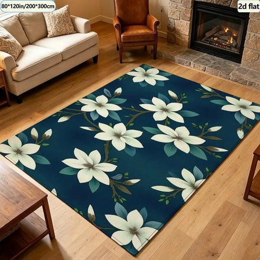Dark Blue Floral Medallion Oriental Carpet Flooring Vintage Boho Square Area Rug Traditional Home Living Room Bedroom Floor Carpet