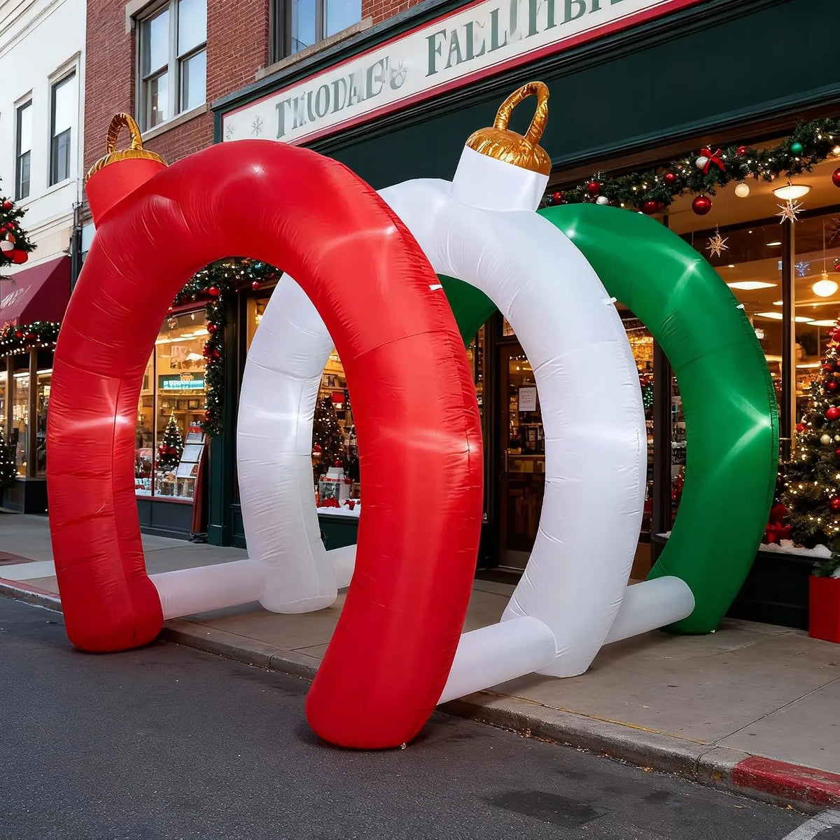 10.5 FT Christmas Inflatable Tunnel Arch with Ornament Design, Outdoor Holiday Yard Decoration, Blow-Up Walk-Through Archway for Garden, Lawn, Xmas Display
