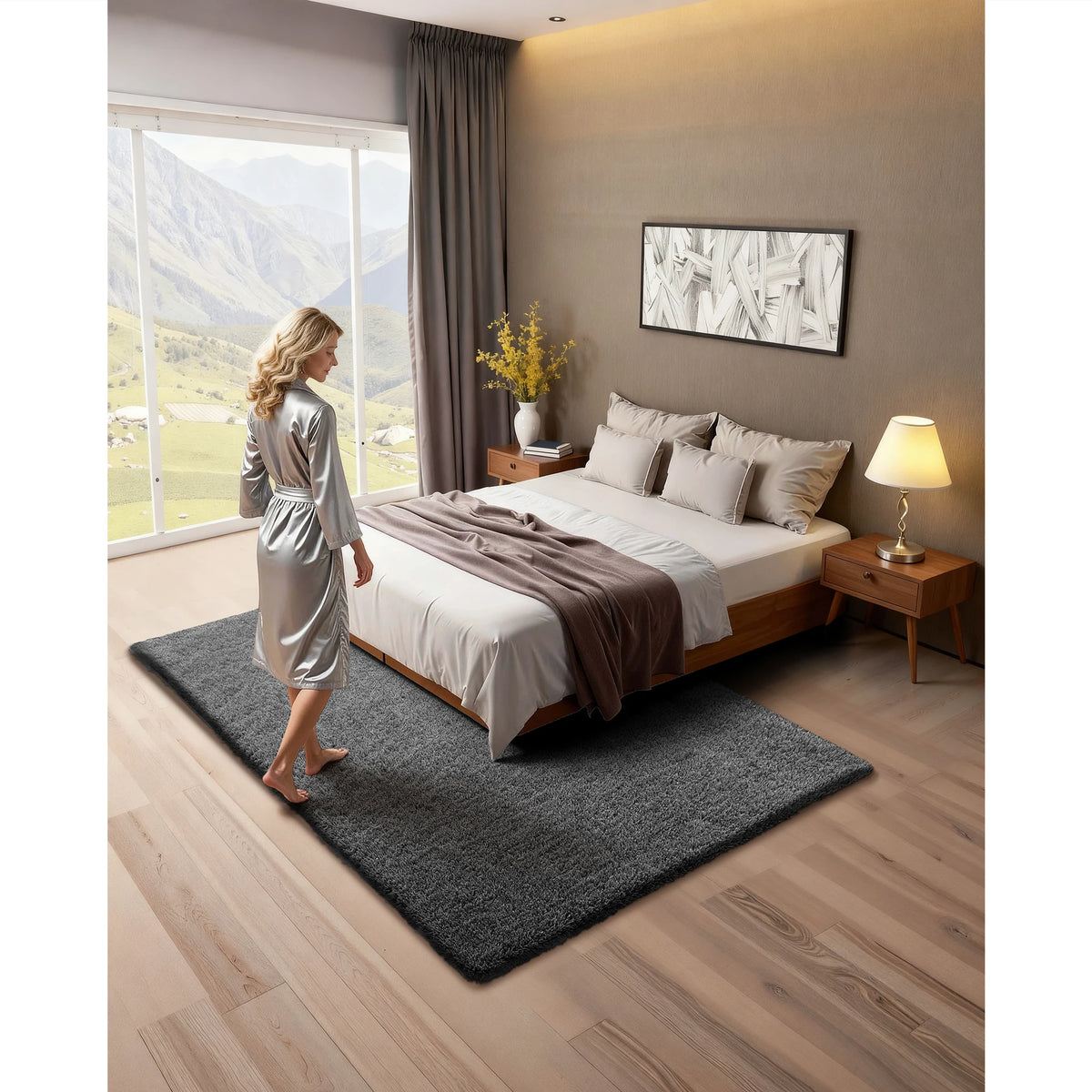 SucceBuy Indoor Plush Area Rugs 5 x 8/6 x 9 ft Soft Plush Carpet Furry Shag Area Rugs for Bedroom Modern Home Decor Aesthetic
