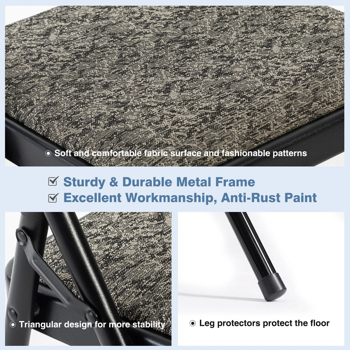 MCQ 4 Pack Foldable Fabric Padded Cushion Office Chair Ergonomic Metal Frame Soft Cushion Lumbar Support Heavy Capacity 330LB For Home Office﻿