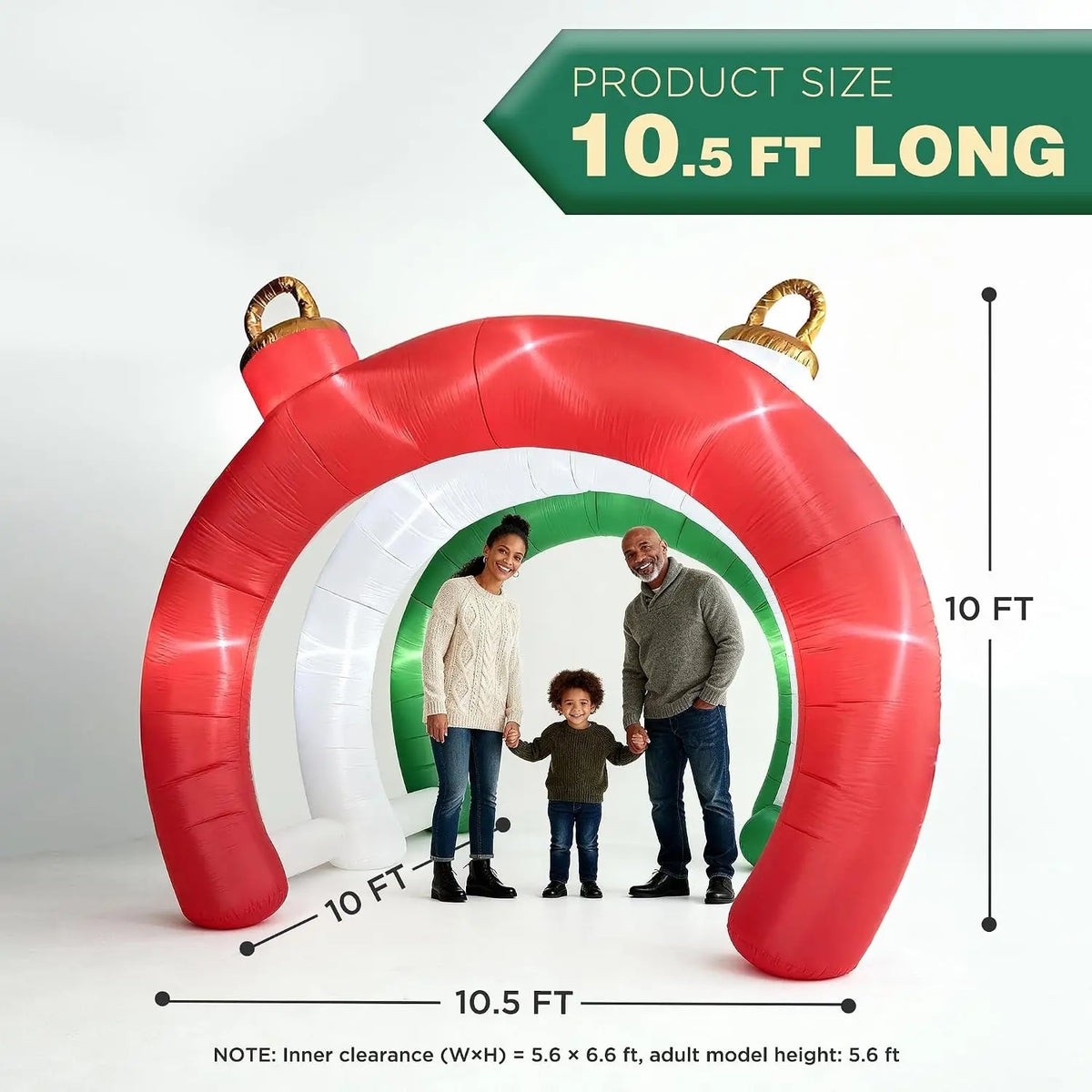 10.5 FT Christmas Inflatable Tunnel Arch with Ornament Design, Outdoor Holiday Yard Decoration, Blow-Up Walk-Through Archway for Garden, Lawn, Xmas Display