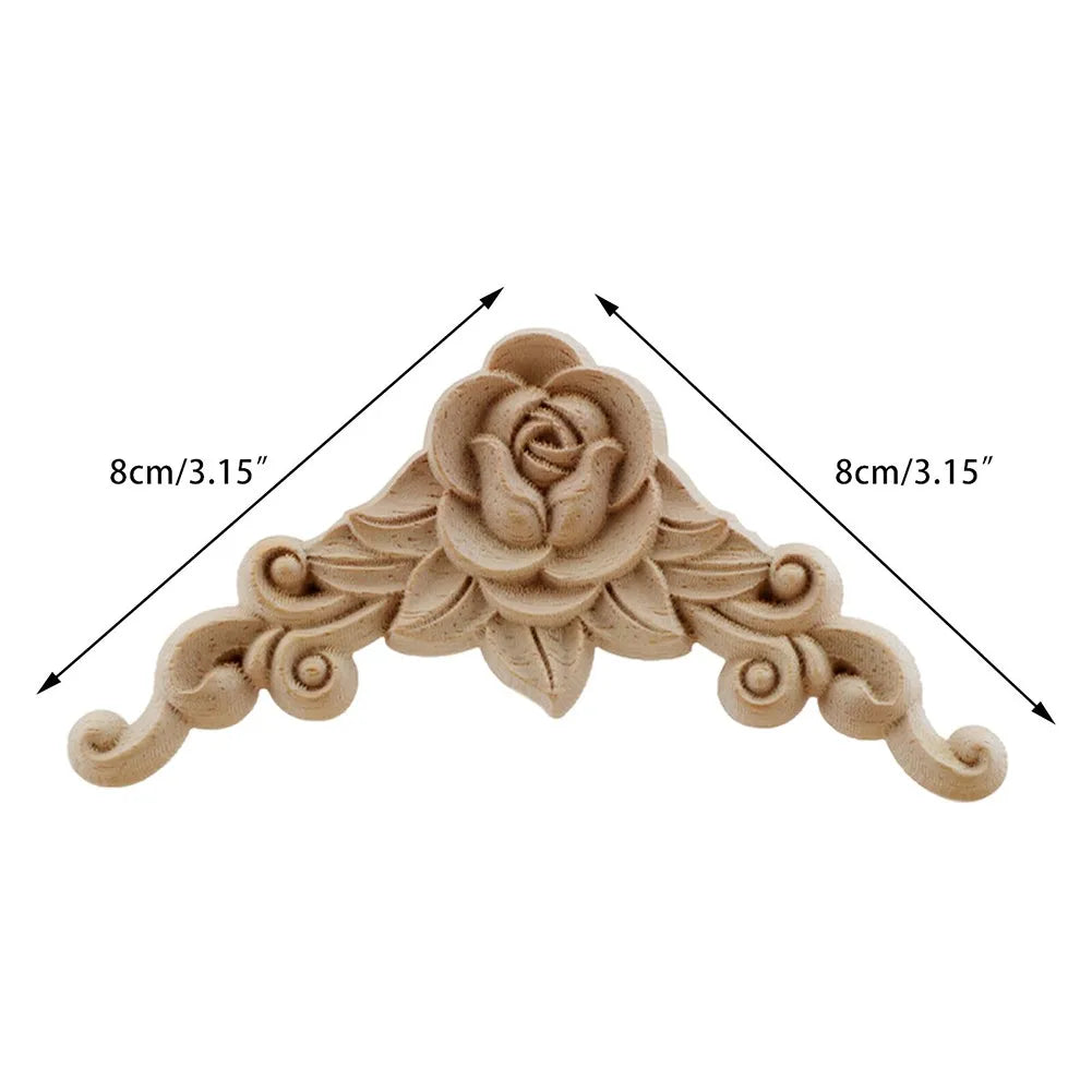 4pcs Natural Floral Wooden Figurines Crafts Wood Carved Corner Appliques Frame Wall Door Furniture Woodcarving Decorative
