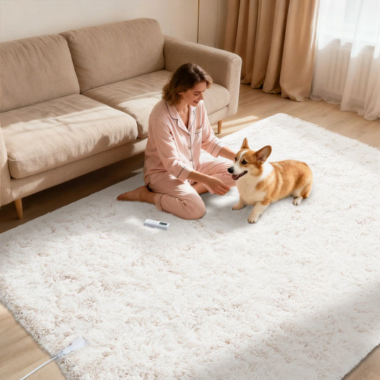 Wireless Heated Area Rug with RF Remote, Soft Shaggy Soft Electric Floor Mat Carpet, 6 Heat Levels, 10H Auto Shut-Off, Washable, Foot Warmer for Bedroom, Living Room, Office, 4x6/5x7/8x10 ft