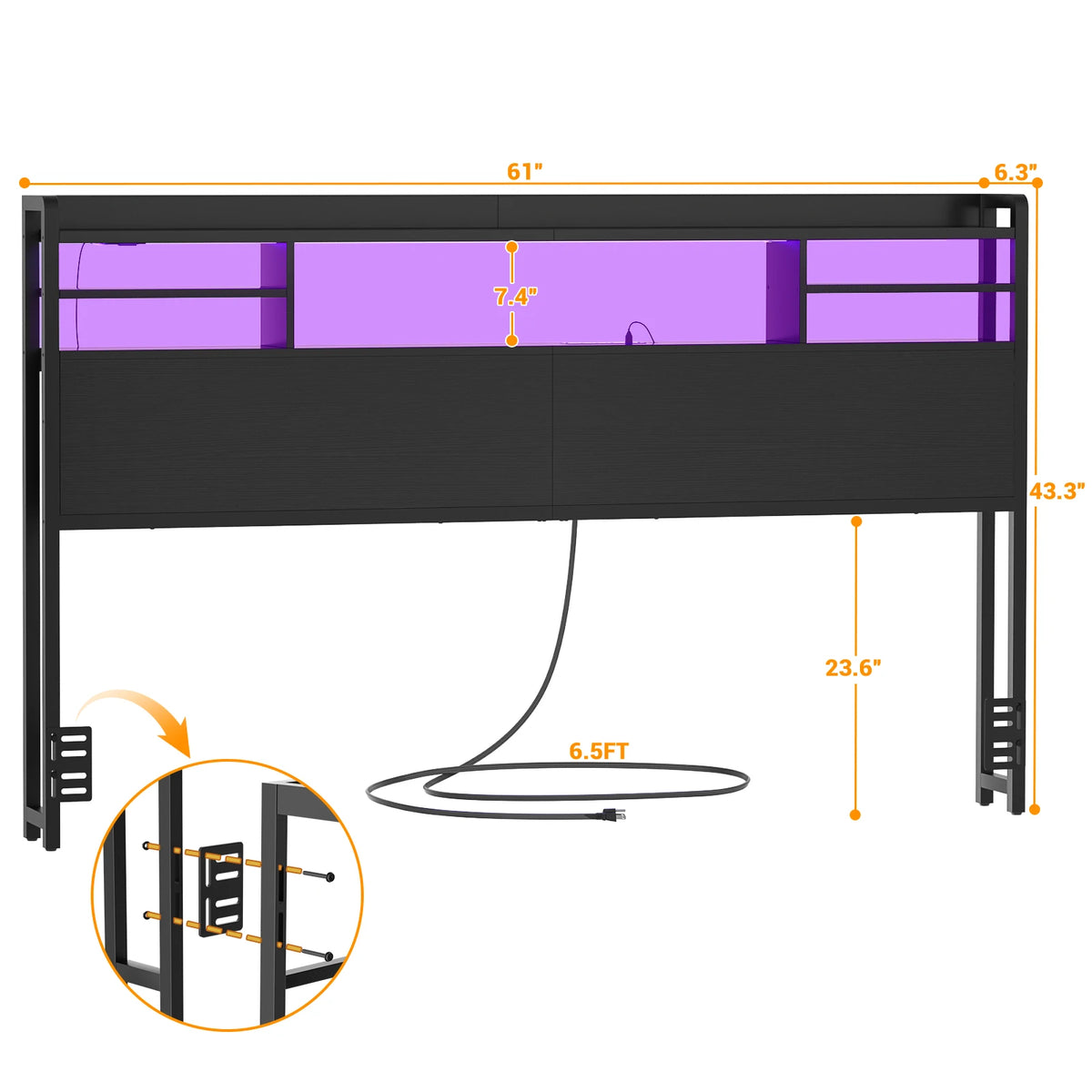Aheaplus Headboard for Queen Size Bed with Storage, Headboards with LED Light, Power Outlets, USB Ports Queen Size Head Board, Wood Headboard Only Sturdy and Stable Headboards, Modern, Black