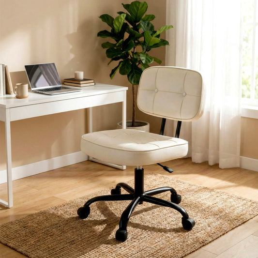 JHK Armless PU Leather Ergonomic Office Chair with Lumbar Support Rolling Swivel Adjustable Height Home Office Desk Chair