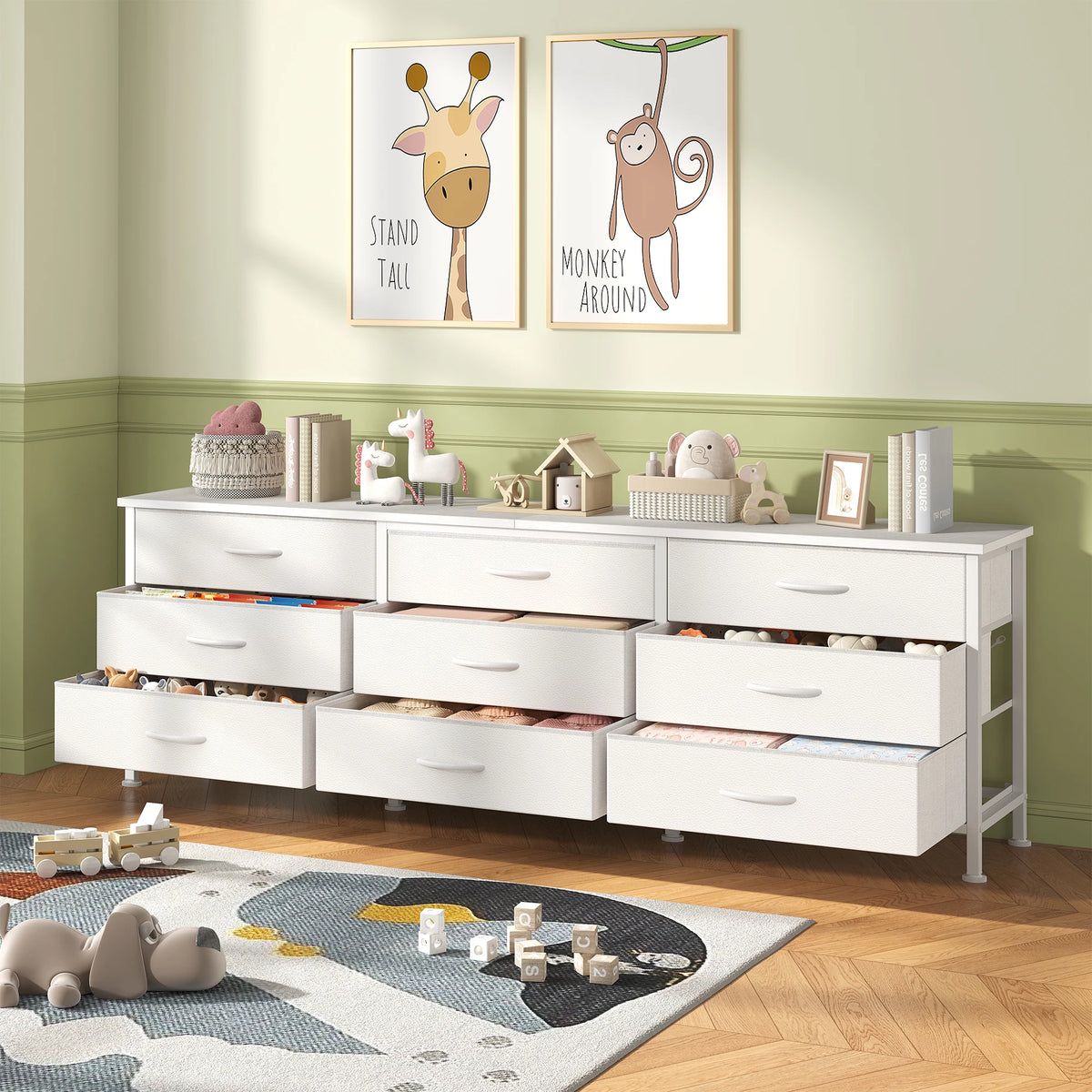 MCQ Large Capacity 9 Drawers Fabric Cabinet Entertainment Center Up 55 IN to 75 IN TV Stand Storage Tables Display Of Furniture