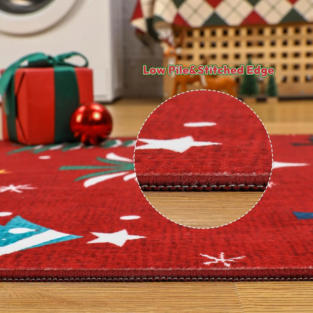 Garvee Area Rugs Christmas Snowflake Area Mat with Xmas Tree Pattern Living Room Bedroom Decoration Holiday Home Decoration Non Slip Low Pile Washable Rug