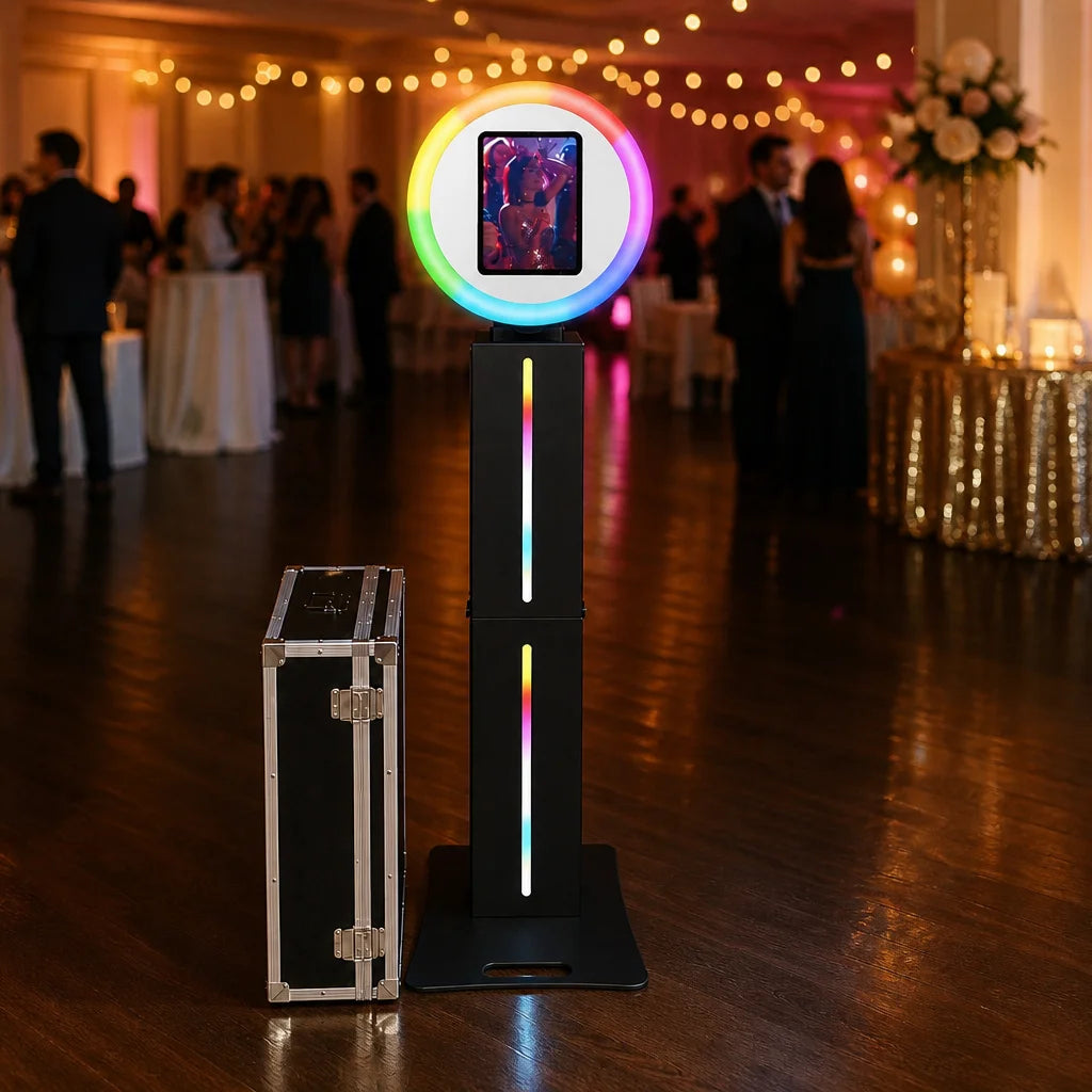 iPad Photo Booth Kit with Flight Case 10.5 11 12.9 13 inch iPad Pro Photobooth Black Selfie Kiosk Wedding Party