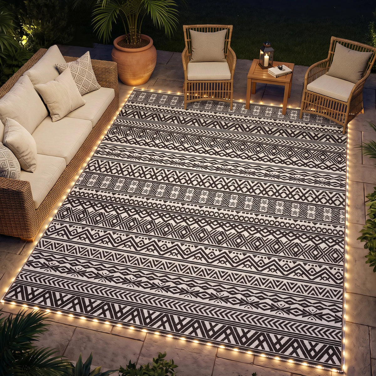 Outdoor Rug Carpet with USB Lights 10' x 8'