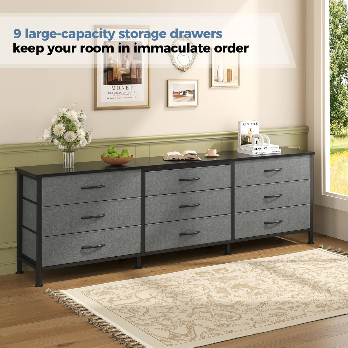 MCQ Large Capacity 9 Drawers Fabric Cabinet Entertainment Center Up 55 IN to 75 IN TV Stand Storage Tables Display Of Furniture