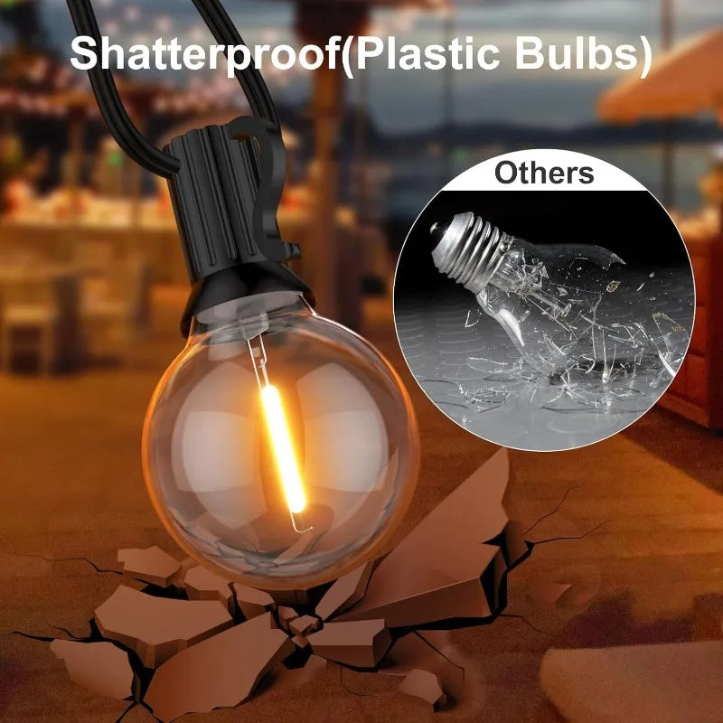 Outdoor Solar String Lights, 64FT G40 Bulbs Shatterproof Patio Lights, Waterproof Dimmable Hanging Outdoor Lights, Connectable LED Outside Lights for Backyard Yard Gazebo Porch Party