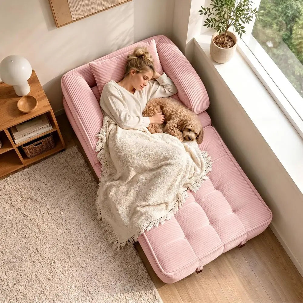 Sofa Bed, Convertible Sleeper Chair with Armrests for Adults, Foldable Corduroy Boneless Bed, 3in1 Portable Futon Couch Floor S