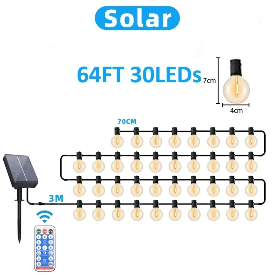 Outdoor Solar String Lights, 64FT G40 Bulbs Shatterproof Patio Lights, Waterproof Dimmable Hanging Outdoor Lights, Connectable LED Outside Lights for Backyard Yard Gazebo Porch Party