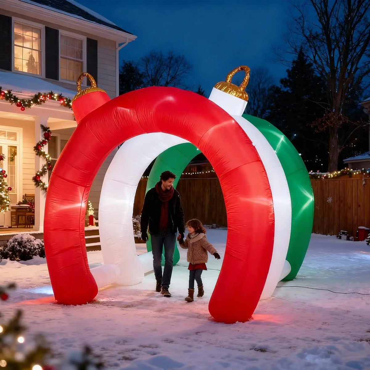 10.5 FT Christmas Inflatable Tunnel Arch with Ornament Design, Outdoor Holiday Yard Decoration, Blow-Up Walk-Through Archway for Garden, Lawn, Xmas Display