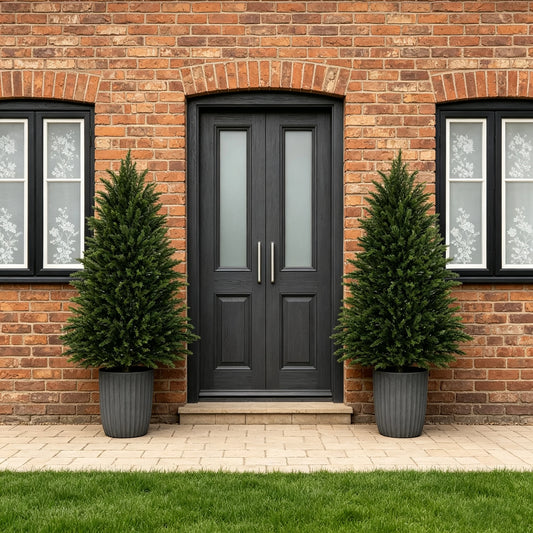 60-180cm Fake Plants 2 Pack Artificial Cedar Trees Indoor Outdoor Potted Faux Cypress Shrubs Realistic Evergreen Topiary Bushes Plants for Front Porch Garden Home Living Room Decor