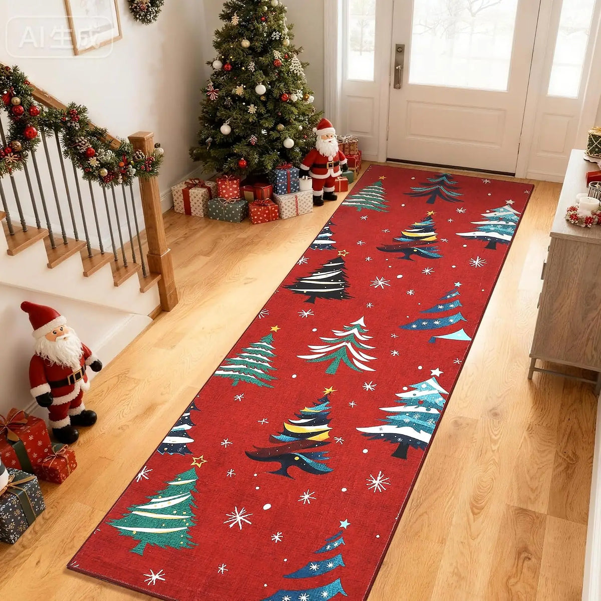 Garvee Area Rugs Christmas Snowflake Area Mat with Xmas Tree Pattern Living Room Bedroom Decoration Holiday Home Decoration Non Slip Low Pile Washable Rug