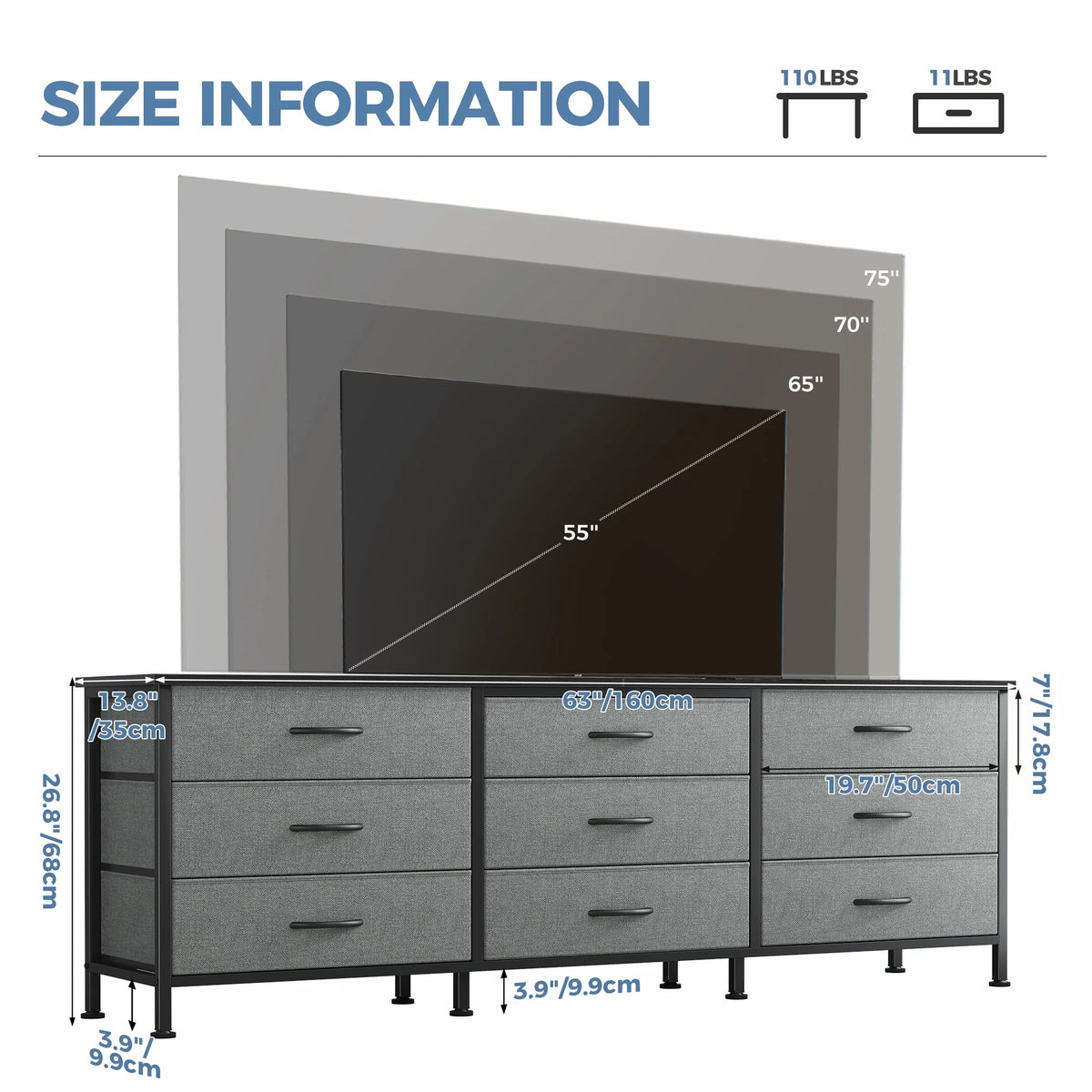 MCQ Large Capacity 9 Drawers Fabric Cabinet Entertainment Center Up 55 IN to 75 IN TV Stand Storage Tables Display Of Furniture