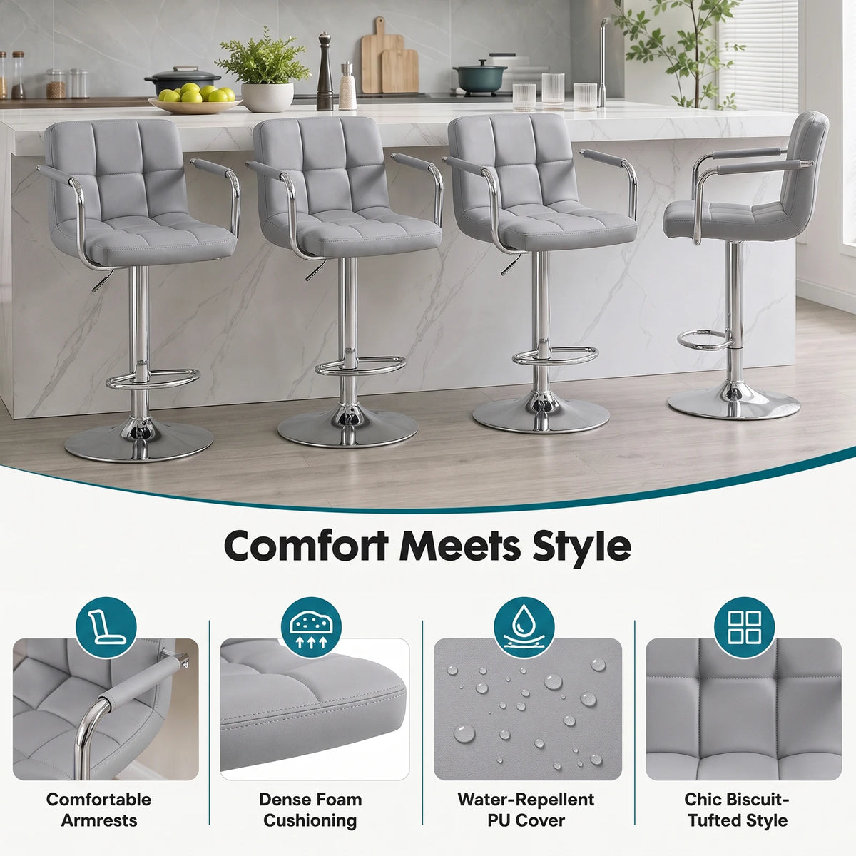 MCQ Ergonomic PU Leather Swivel Office Desk Chair with Arm Mid Back with Lumbar Support Height Adjustable 360° Swivel Computer Gaming Chair