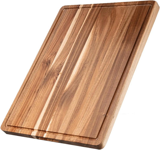 Acacia Wood Cutting Board, Chopping Board with Juice Groove Thick Solid Wood | Professional Butcher Block | Deep Juice Groove | Heavy Duty Construction