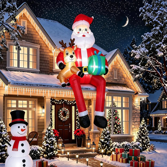9.5ft Inflatable Sitting Santa Claus Outdoor Christmas Decoration – Blow-Up Holiday Yard Decor for Lawn, Garden & Roof