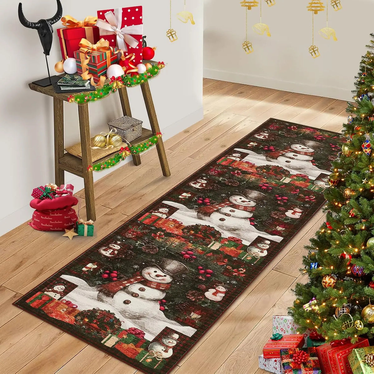 Garvee Christmas Snowman Runner Mat Non Slip Area Rug Christmas Decorations Rugs Balcony Carpet Home Decor  Sofa Floor Mat for Hallway