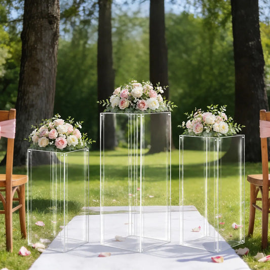 Acrylic Column Pedestal Stand for Party 3PCS Clear Lucite Display Pedestal for Cake Wedding Events Art Gallery Party Decor