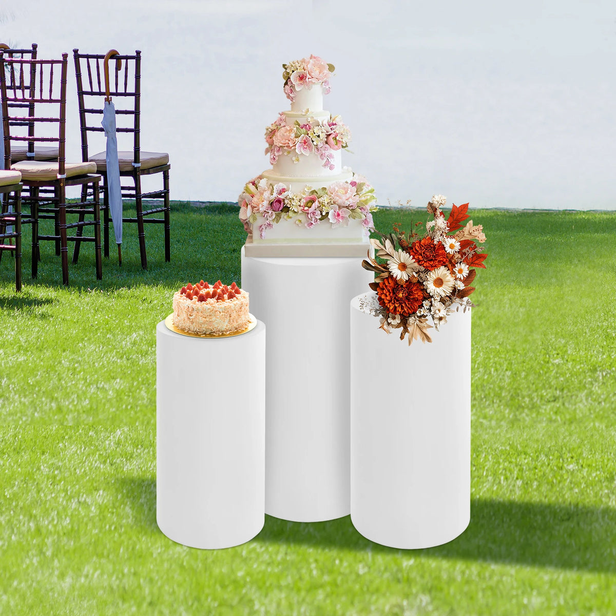 3Pcs, Cylinder Pedestal Stands Display Cake Flower Pedestal Stand Plinth Pillars for Birthday Wedding Party Outdoor Indoor Decor